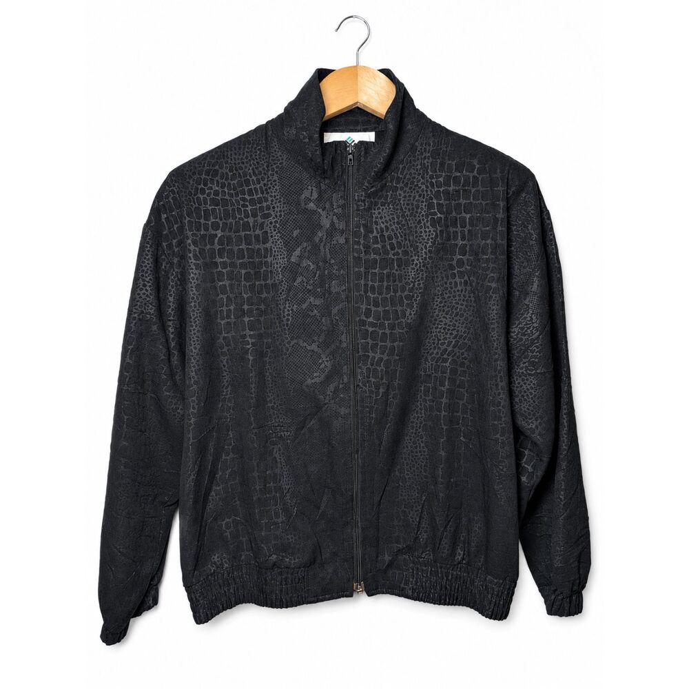 Vintage 90s Erin London Black Tonal Reptile Print Zip Jacket Petite Medium Y2K - Picture 3 of 8